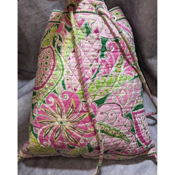 Vera Bradley Pink And Green Drawstring Quilted Backpack - Picture 2 of 5